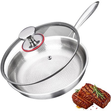 Titan Pro Stekepanne – Hamret Titanpanne med Lokk, Ripebestandig Non-stick Design for Kjøkken