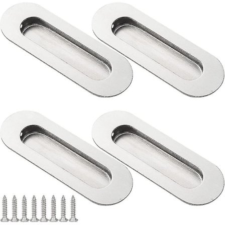 4 stk. skydedørshåndtag ovale forsænkede håndtag skålhåndtag rustfrit stål fladt dørhåndtag med skruer til skabe skydedøre sølv