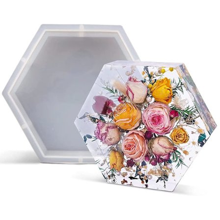 Harpiksforme, Harpikforme Silikone Stor (20x23x5cm), Harpikseksagonforme til Blomsterbevaring, Dybforme til Harpiksstøbning