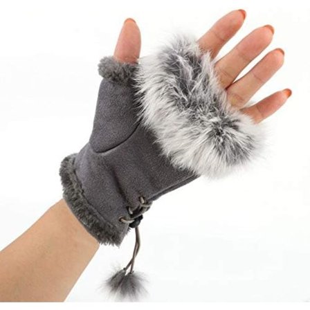 Damer Vinter Kunstig Pels Læder Halvfinger Handsker Mode Varme Fingerløse Vanter Fleeceforet Varmer Håndleds Handsker Touchscreen Tykkelse