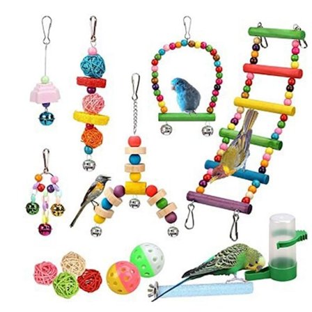 Fugle Legetøj, 17 Stykker Træfødder, Gynger, Stiger,