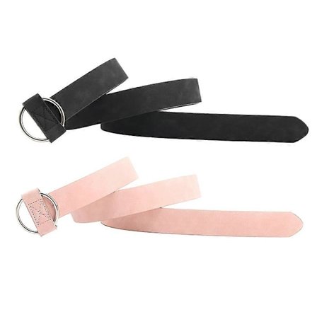 2-pakning Dame Retro Elastisk Strechy Metallspenne Smalt Midjebelte - Svart + Rosa