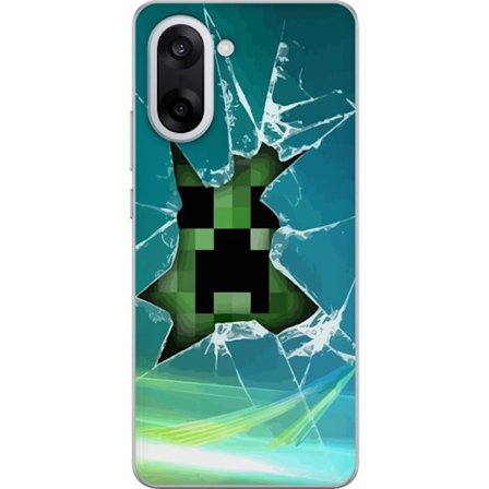 Kompatibelt Mobilskal till OnePlus OnePlus Nord CE5 Minecraft Creeper genom krossat glas med dramatisk explosionseffekt där ikoniska Creeper bryter i