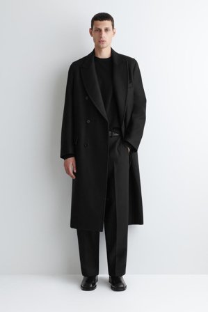 COS Men's Double-Breasted Wool Long Coat in Black