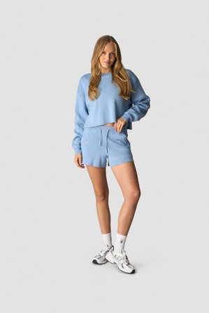 Soft Knit Oversized Cropped Crewneck Light Blue