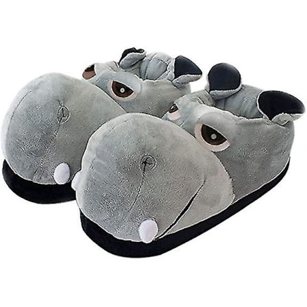 Bomullstofflor Vuxen Flodhäst Hemtofflor Tofflor Plysch Djur Kartongtofflor Storlek Tofflor Grå (d-4-0)