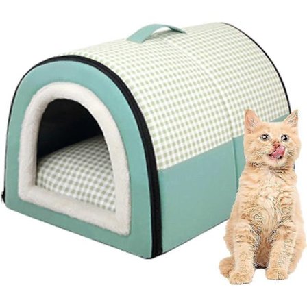 Ulkokissan talo talveksi, eristetty kissanluola vedenpitävä kissanpeti tyynyllä lämmin kissan suoja lemmikkipeti teltta pienille lemmikeille kissoille