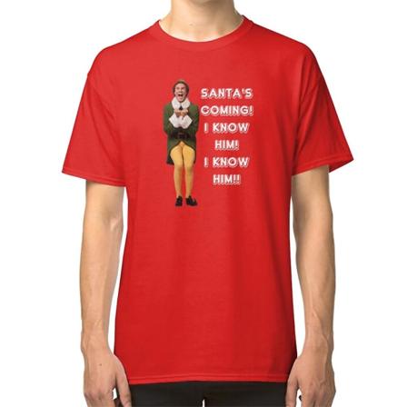 TOMTEN KOMMER! JAG KÄNNER HONOM! Elf The Movie Will Ferrell Buddy Christmas T-shirt red M