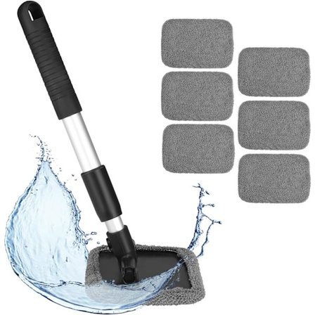 Bilrute Rengjører, 180° Roterbar Vindusviskerbørste med Langt Uttrekkbart Håndtak og 6 Vaskbare Puter kompatible Interiør Eksteriør Vindusrengjøring