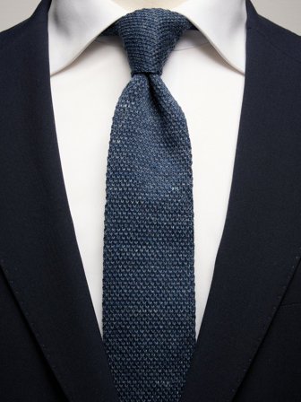 John Henric Men's Mid Blue Knitted Tie Linen Size 6