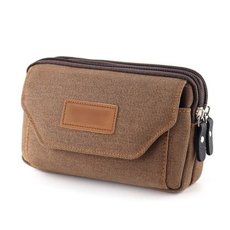 Mænds mobiltelefon taske multifunktionel vandret stil lærredstaske 6,5" mobiltelefon taske