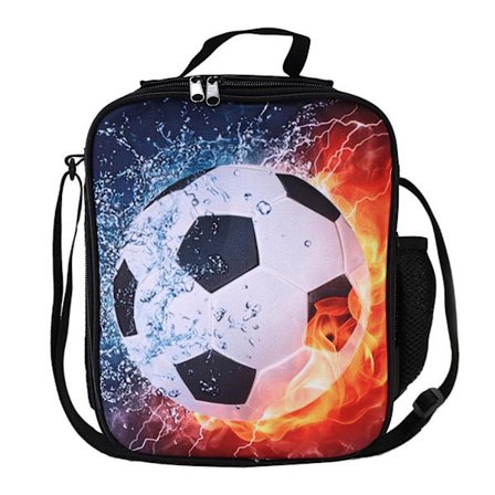Fodbold Madkasse Taske Børn Madpakke Taske, 3D Fodbold Børne Isoleret Madkasse Taske med Rem, Termiske Madkasse Tasker Madkasse