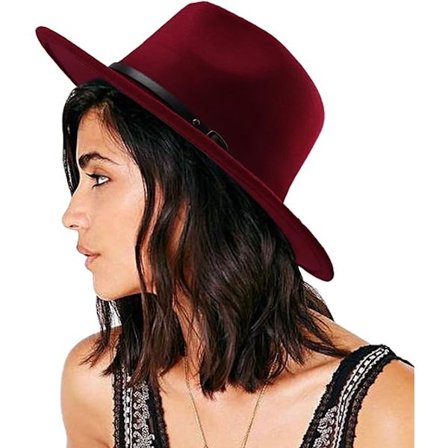 Dame Bæltespænde Fedora Hat Klassisk Bredskygget Filt Panama Hat