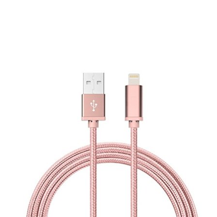 2M Kabel iPhone Laddare Nylon Quick Charge Rosé Guld