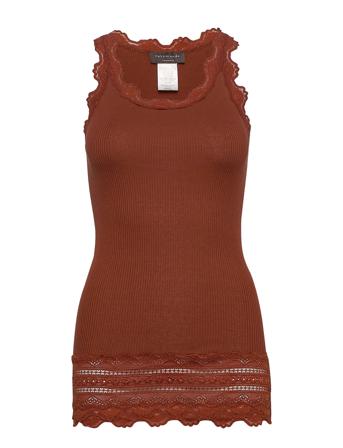 Silk Top W/ Lace T-shirts & Tops Sleeveless Brun Rosemunde*Betinget Tilbud