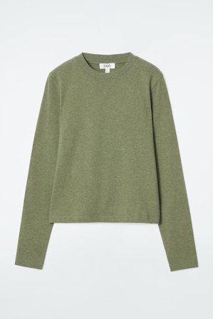 COS Women's Clean Cut Regular Long Sleeve T-Shirt in Green