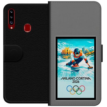Yhteensopiva Lompakkokotelo Samsung Galaxy A20s Jääkiekkoilukuva, jossa pelaajat liikkuvat jäällä, Milano Cortina 2026, Milanin maamerkit ja olympiala