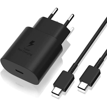 25W Hurtiglader + USB-C USB-C-kabel Kompatibel med Samsung, Svart KLB