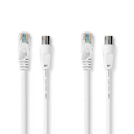 Coax & CAT6 Combi Cable | IEC (Coax) Han / RJ45 Han | IEC (Coax) Hun / RJ45 Han | Nikkelplateret | RG58 | 75 Ohm | Dobbelt afskærmet | 3.00 m | Runde