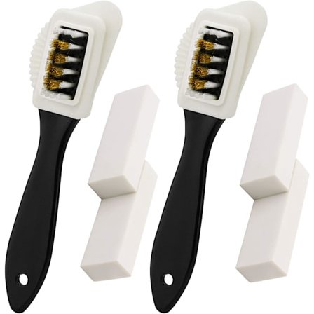 Sett med semsketbørster og nubuck 2-delte 4-veis børster + 4 viskelær, Premium skorengjøringssett