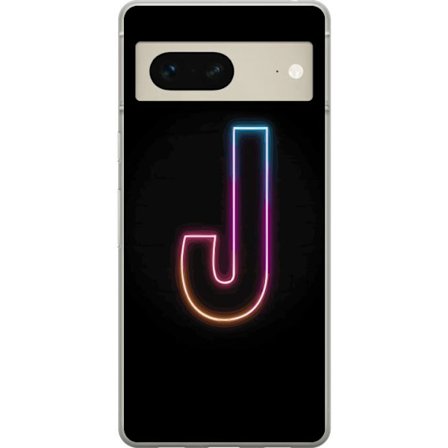 Kompatibelt Mobildeksel til Google Google Pixel 7 Minimalistisk neonbokstav J i fargeskiftende lys mot svart bakgrunn
