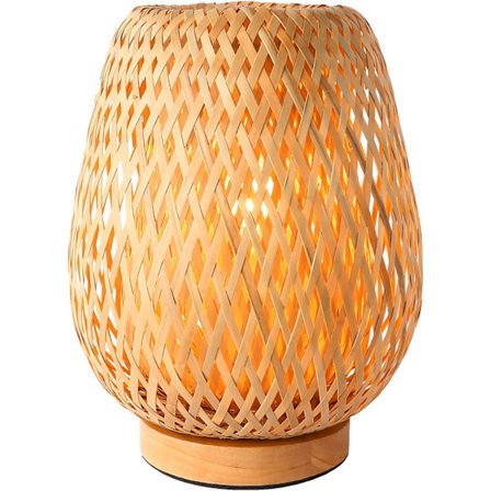 Bohemisk handgjord liten bordslampa i bambu, skrivbordslampa i flätad rotting