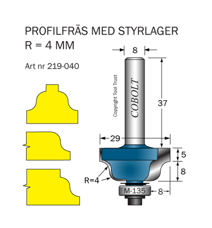Cobolt 219-040 Profilfräs D=29 L=13 R=4, Fräsa & hyvla