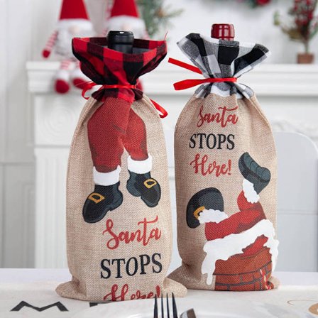 2 Julvinflasköverdrag Julfest Bord Atmosfärdekoration Kreativ tomteklättring Öppen spis Rödvinsflasköverdrag 36*16cm