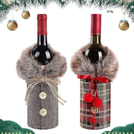 Julvinflaskeöverdrag (17*24cm), 2 st Vin-flasköverdrag, Juldekorationspåsar för Flaskor