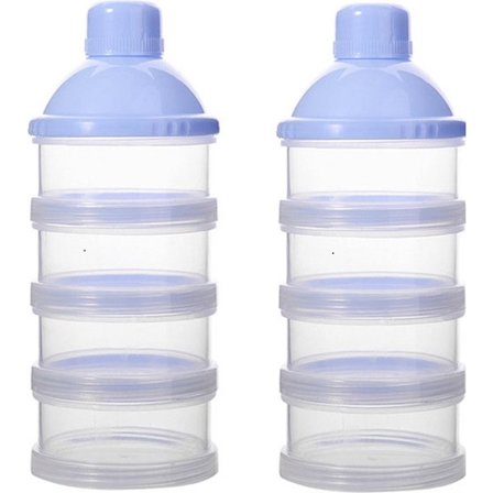 BPA-frie oppbevaringsbeholdere for babypudder - 4-lags melkepulverdispensertårnsett med 2 i blått - Reiseboks for dosering av melkepulver