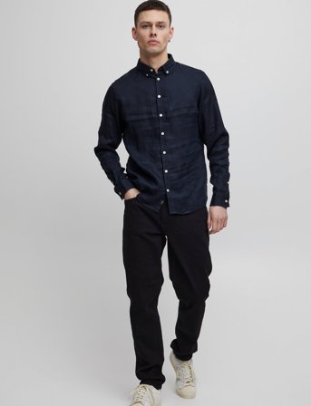 Casual Friday Cfanton Bd Ls Linen Shirt - Navy - XL