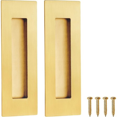 6 tum infällda fingerflush-handtag för fickdörrar, skjutdörrar, handtag i borstat guld, rostfritt stål