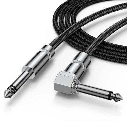 Gitarrkabel 20ft Elektrisk Instrumentkabel Bas AMP Sladd för Elektrisk Gitarr, Basgitarr, Elektrisk Mandolin, Pro Audio - Rät Vinkel till Rak - Svart