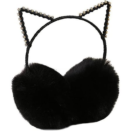 Glitrende Krystal Katteører Vinter Ørevarmere Varme Plys Ørevarmere Til Kvinder Piger Sort