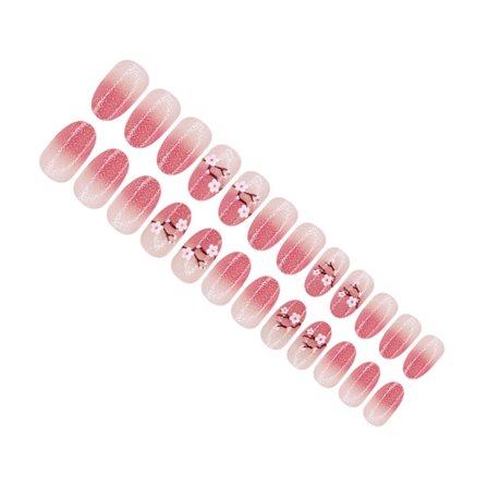 24 stk. Enkle akrylnegler, korte, runde, falske negler, ferskenblomster, press-on-negler