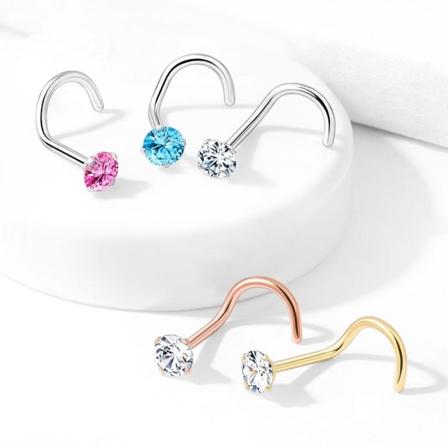 5 påskruede nesepiercinger i titanbelagt 316L stål med 2 mm CZ