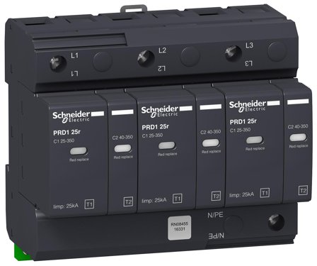 Schneider Electric 16331 Overspenningsvern med signalkontakt, PDR1 25R 3P, 25 kA, Stikkontakter & kabler