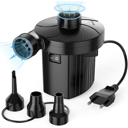 Elektrisk oppblåsbar luftpumpe, 220-240V, utendørs campingluftpumpe med 3 dyser, luftmadrass, båt