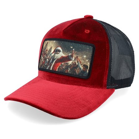 Ho-Ho-Hats - Rood trucker Cap - Santa Claus All In X-mas Party Velvet Red/Black Trucker @ Hatstore