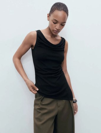 Mango Draped Knitted Top - Black - S