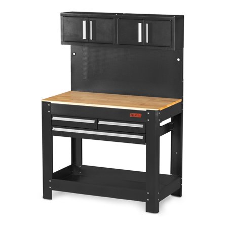 PELA 546275 Arbetsbänk med lådor, hylla & överskåp, Garageinredning & förvaring