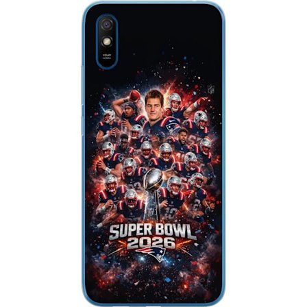 Kompatibelt Mobildeksel til Xiaomi Redmi 9AT Super Bowl 2026 plakat med New England Patriots og NFL-trofe i eksplosiv sportsdesign