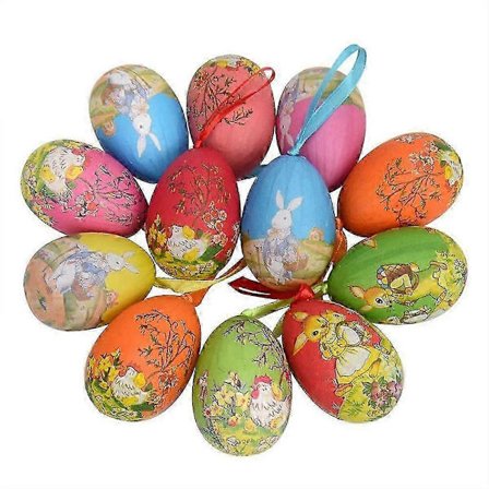 12 stk. Skum Påskeegg God Påske Festdekorasjoner til Hjemmet Fargerik Kanin Fugleegg Hengende Ornament DIY Håndverk Barnegaver Leketøy[D]