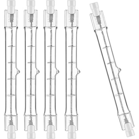 Pakke med 5 stk. R7S halogenpære 118mm 300W 230V, R7S halogenstang 118mm, R7S halogenpære Justerbar halogenstanglampe