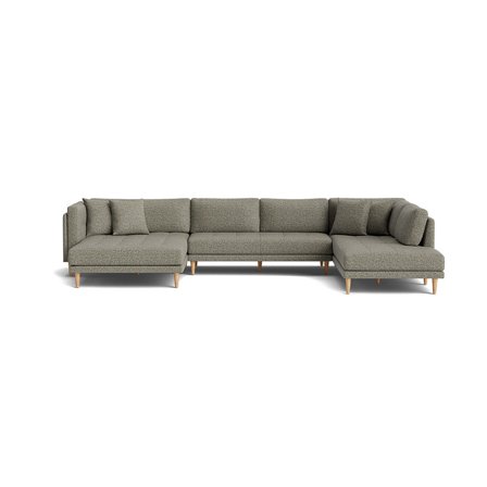 Cali U-sofa, venstrevendt, Puente Grøn - 374x220x76cm - Rummelig U-sofa med dobbelt chaiselong & bøgetræsben - Inkl. 4 pyntepuder