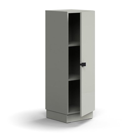 Skåp QBUS, 2 hyllplan, sockel, handtag, 1252x400x420 mm, ljusgrå