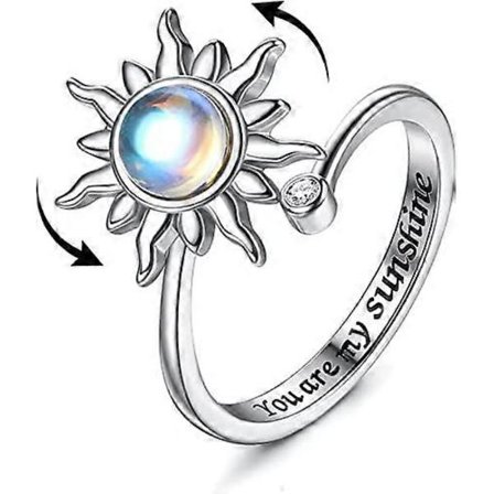 Fidget Ring for Kvinner Jenter Angst Ringer Åpne Justerbare Sølv Solsikke Opal Månestein Stjerne Måne Snø Lotus Spinner Humør Knoke Ringer Smykker