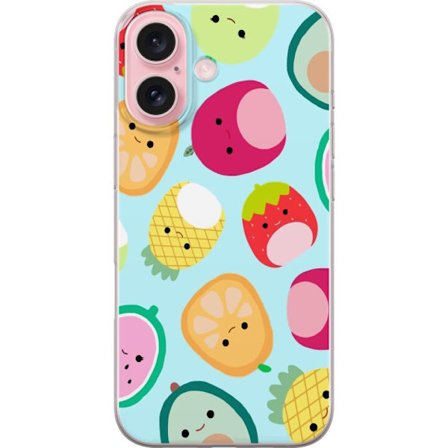 Kompatibelt Mobildeksel til Apple iPhone 16 Mønster av kawaii-frukter som jordbær sitron ananas og avocado på lyseblå bakgrunn