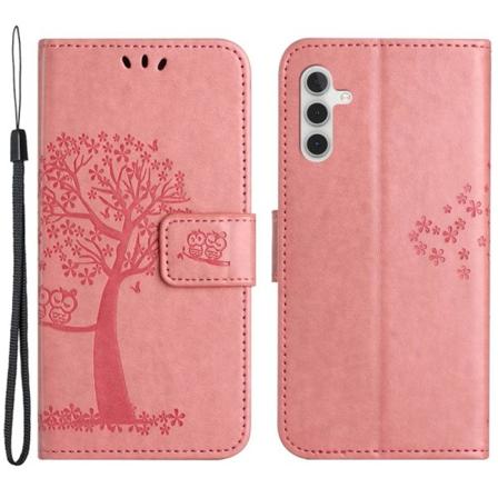 SKALO Samsung A14 4G/5G Owl Tree Plånboksfodral - Rosa Rosa