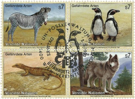 FN Wien - Truede dyr 1993 - Stemplet sæt 4v